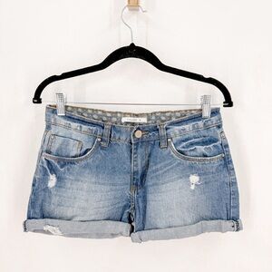 Dalton Light Wash Distressed Rolled Hem Denim Shorts